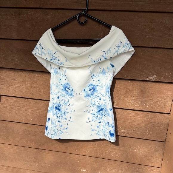 camilla & marc Tops - camilla & marc Blue Floral Off-Shoulder Blouse